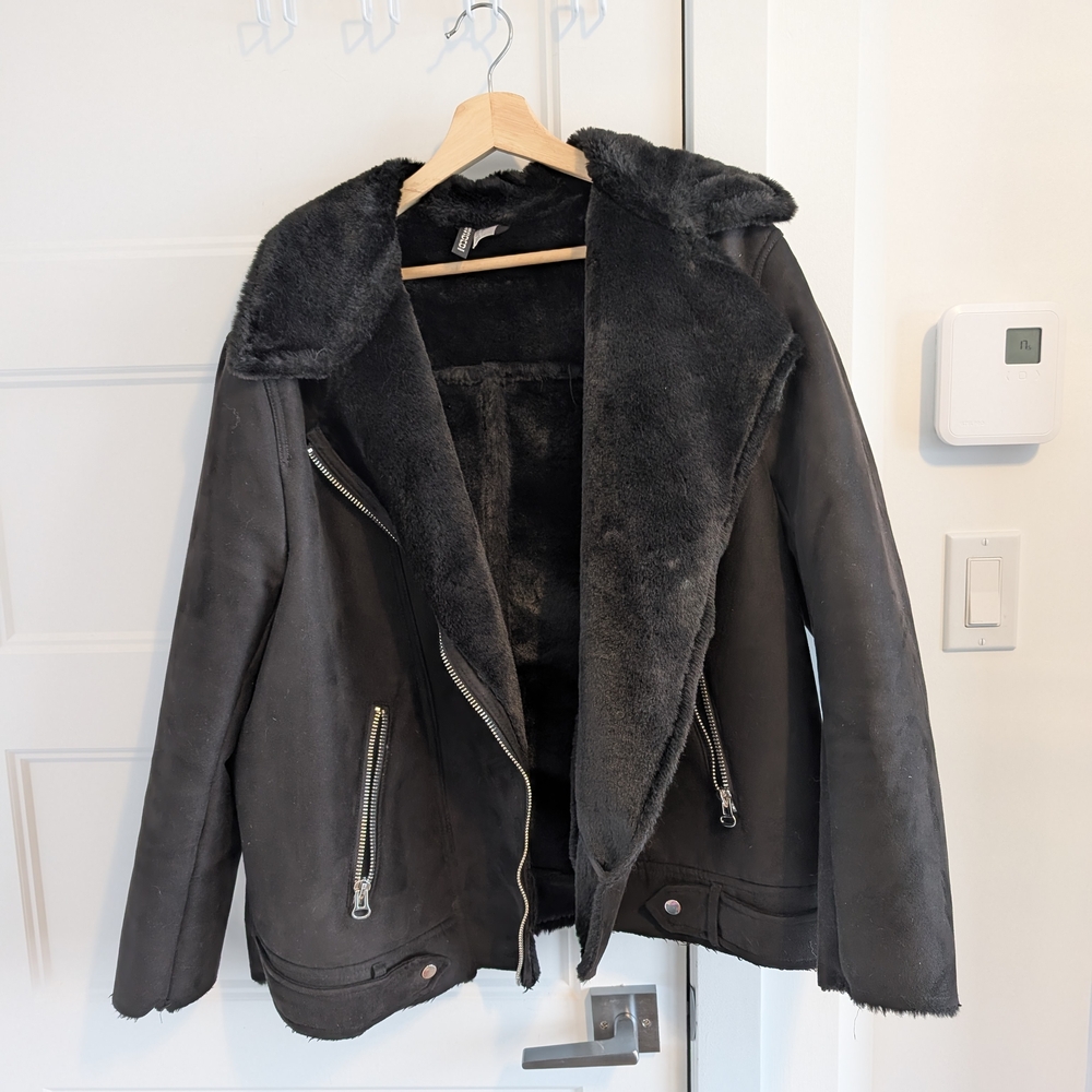 H&M/ Black Faux Fur Lined Jacket Sz 14